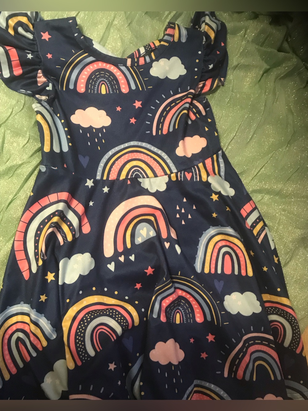 Navy Rainbow Print Dress Top